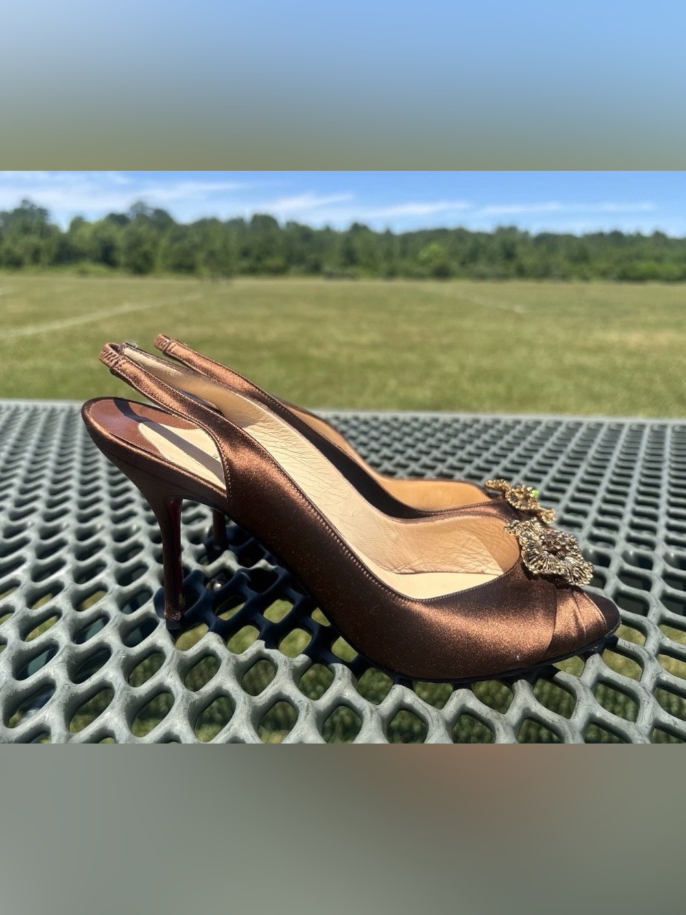 Christian Louboutin FIORELLINO Slingback Pump Leather/Satin Brown 38.5 - Picture 4 of 9